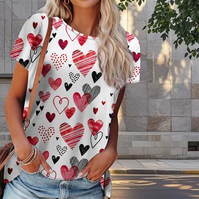 Women Summer T Shirt Love Print Retro Fashion Short Sleeve Tees Casual   Printed  Tops