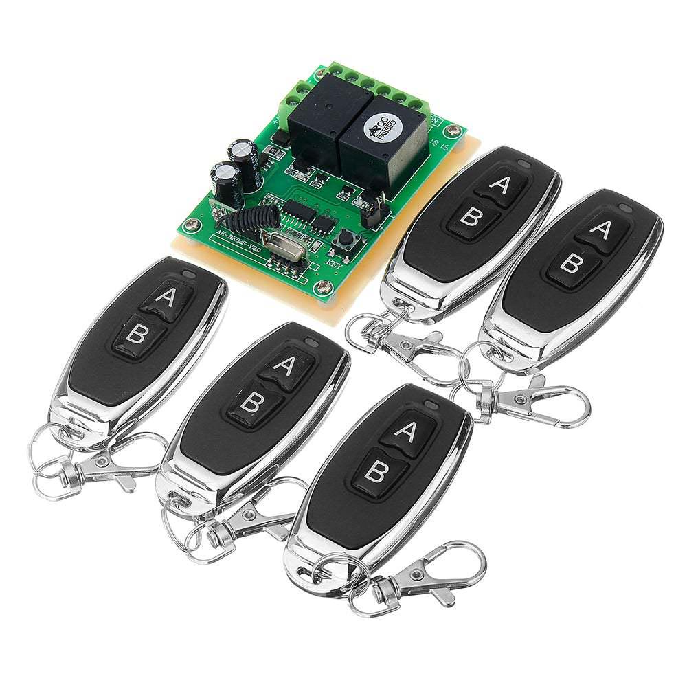 DC 12V Wireless Two-Way 2-Key Remote Control Switch, Jog Mode 1 receiver + 5 remotes