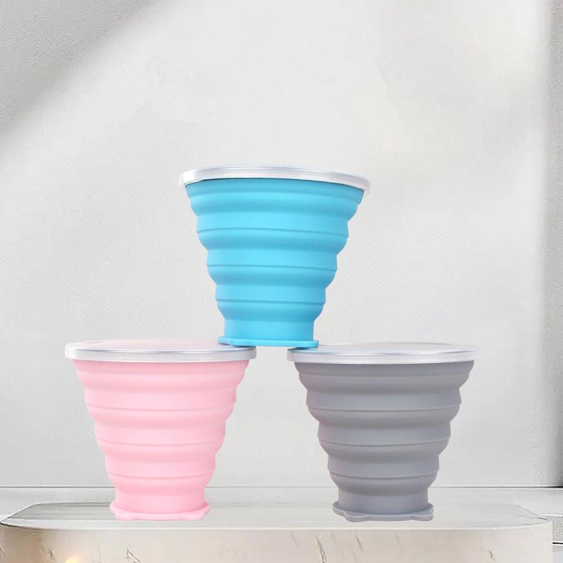 270ml Folding Cup Food Grade Water Cup Travel Silicone Retractable Coloured Portable Outdoor Coffee Handcup Travel Mouthwash Cup