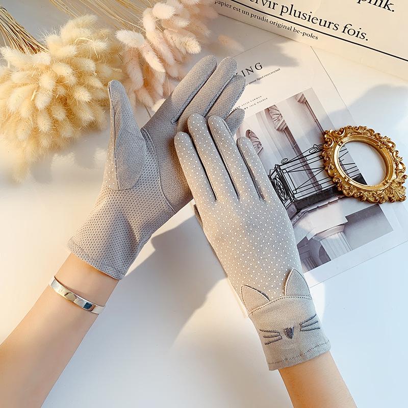 Rękawiczki przeciwsłoneczne do jazdy damskie letnie czysta bawełna z ekranem dotykowym cienkie