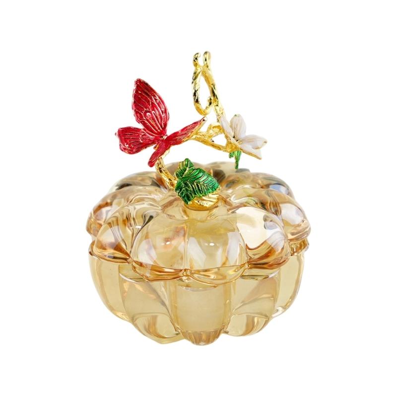 Decorative Glass Pumpkin Container with Removable Fitted Lid for Covered Small-Item Storage and Tabletop Display
