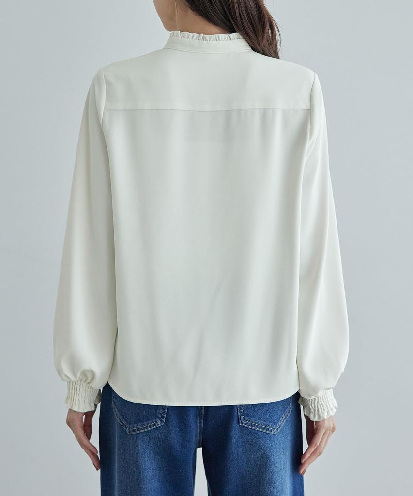 ROPE PICNIC Bowtie Frill Band Collar Women's Blouse, Off-White (15)