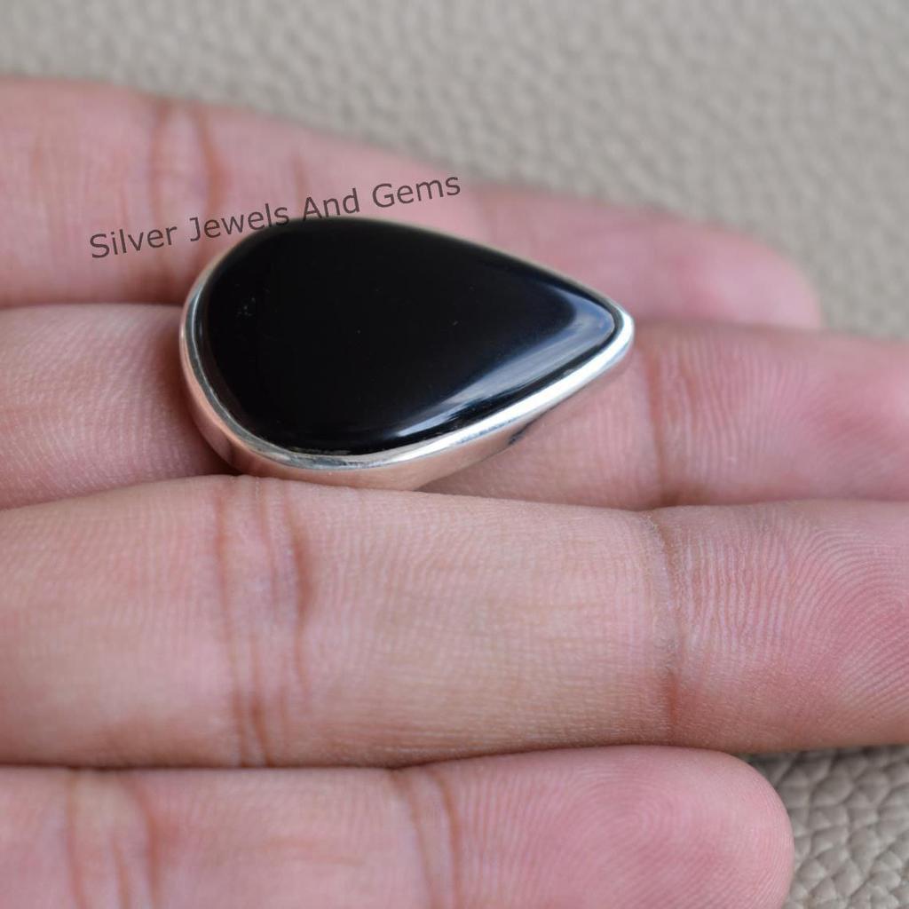 Natural Black Onyx Ring, Handmade Ring, 925 Sterling Silver Ring, Teardrop Onyx Ring, Gift for Friends, December Birthstone Ring