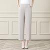 Summer Ice Silk Elastic Waist Pants for Middle-aged Women: Stretchy, Straight-leg Casual Wear for Comfort.