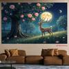 2D Magical Night Deer Backdrop Moonlight Forest Photography Background