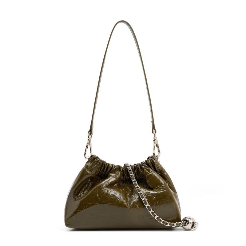 Little Golden Ball Chain Wrinkled Cloud Bag Handbill Shoulder Underarm Black Leather Design Unique Crossbody