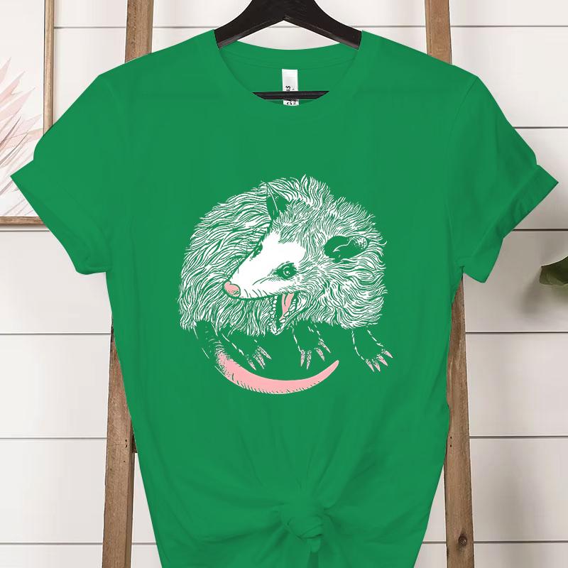 Opossum Lover Short Sleeve T-shirt Crew Neck Angry Possum Graphic T Shirts Women Funny Retro Opossum Street Cats Classic Tops
