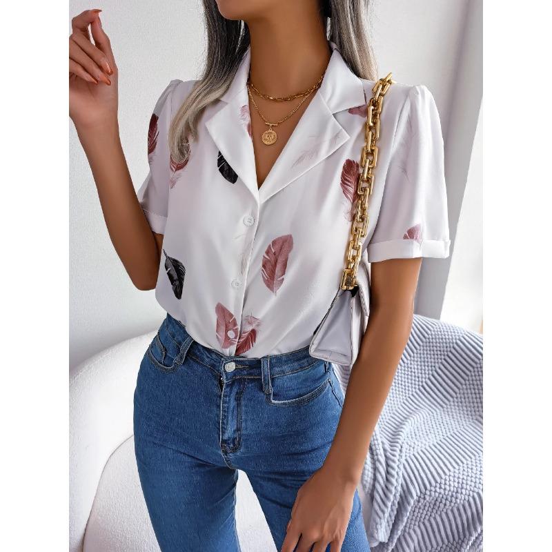 Ladies Summer Shirt Short Sleeve Fashion Casual Printed Shirt Top