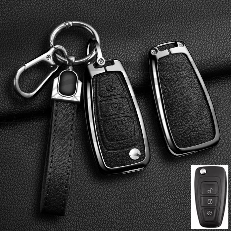 Auto Zinc Alloy Genuine Leather Key Fob Cover Case Mount Fit For Ford Fiesta Iv Focus Galaxy Fusion Mondeo Iv B-Max C-Max S-Max Kuga Ecosport