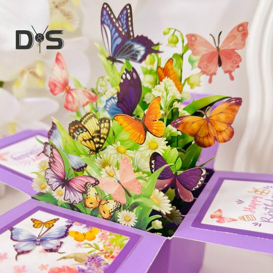 Butterfly Pop Up Card Handcrafted 3D Paper Flower Bouquet Pop-up Greeting Card for Birthday Anniversary Mother's Day