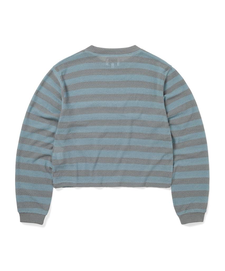 This Is Never That Mesh Striped W Crewneck Sky Blue