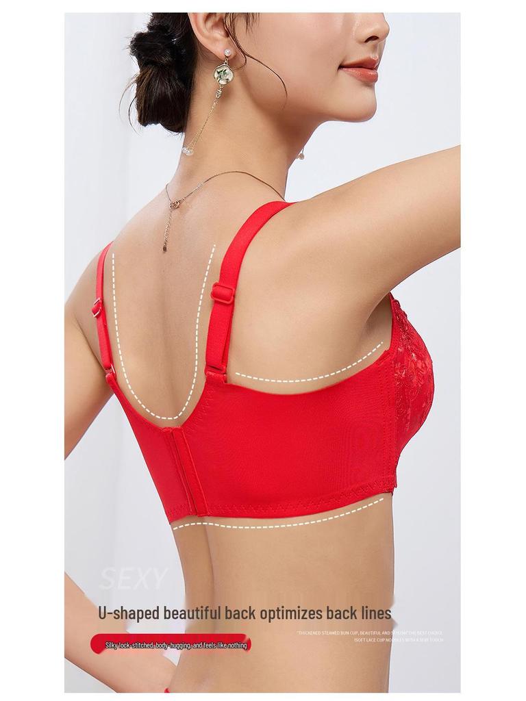 Embroidered Push-Up Lingerie Set: Wireless, Small Bust, Shaping, Side Support, Four-Row Buckle Bra & Panty.