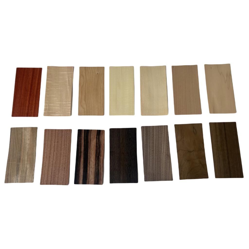 Veneer Variety Pack for Marquetry and Inlay Work with 14 Pcs of Domestic and Exotic Wood Veneer Sheets, Natural Wood Sheets