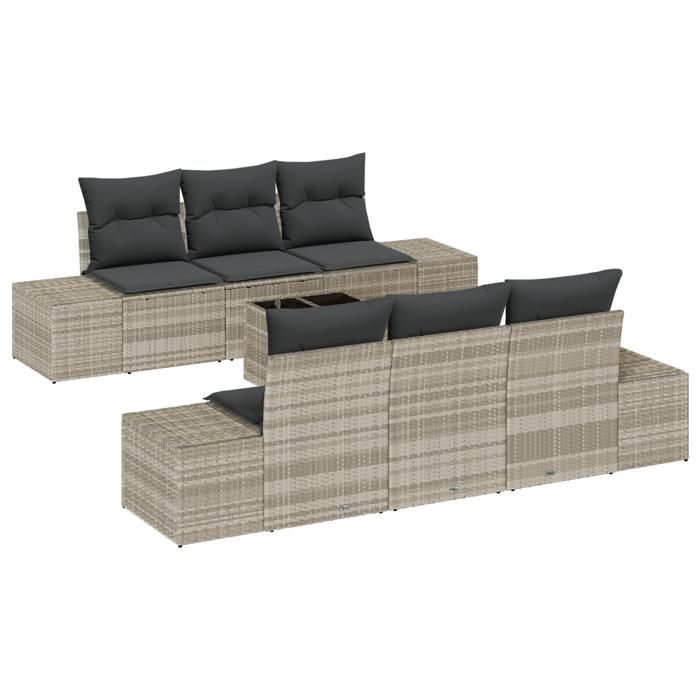 VidaXL Ensemble de canapé de jardin 7 pièces avec coussins gris clair en poly rotin 3355621