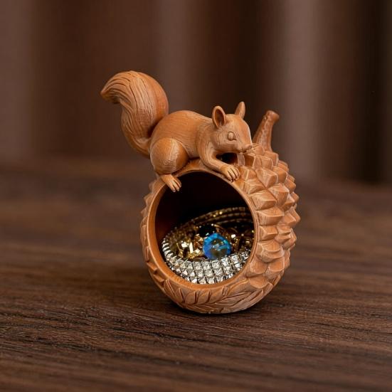 Unique Animal Shape Organizer 3D Printed Squirrel Pinecone Jewelry Tray, Large Storage for Capacity Box Rings Necklaces Small Accessories, Forest