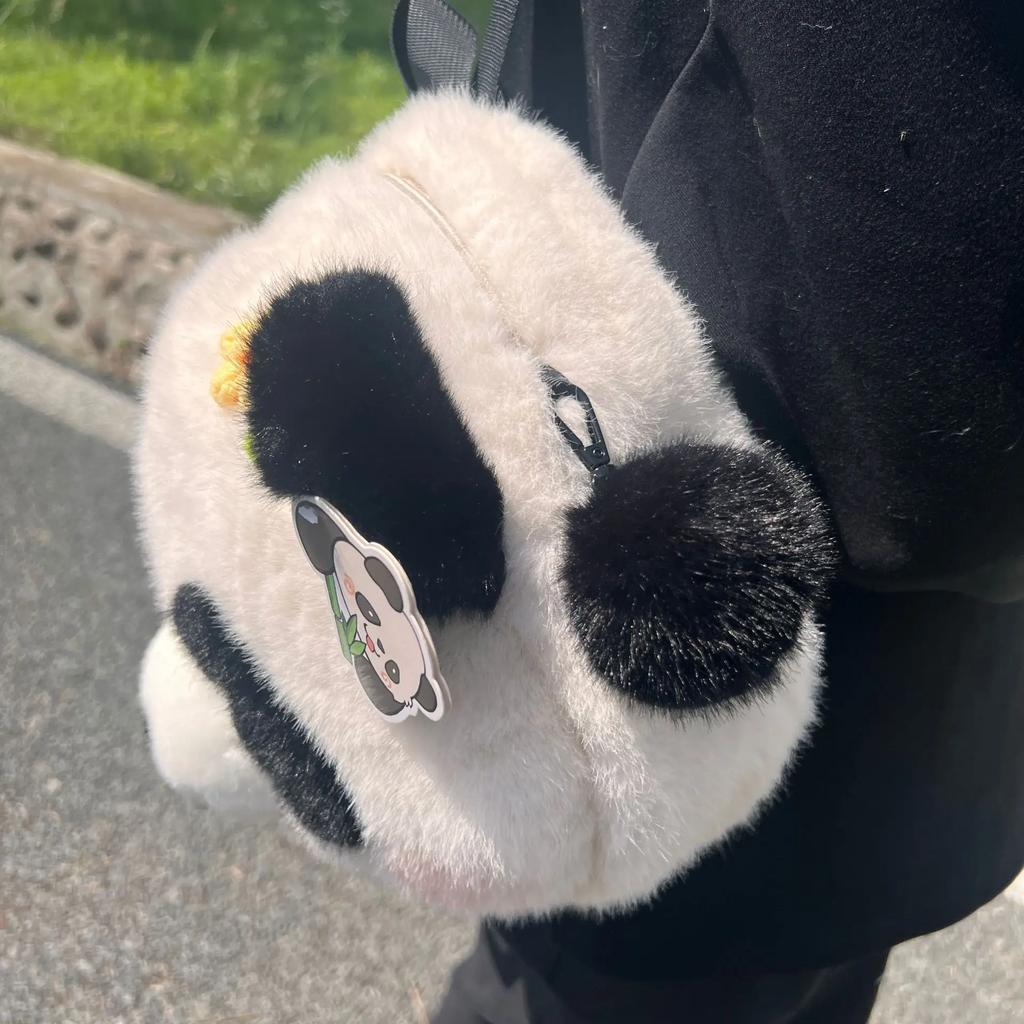 36CM Ny Ryggsekk med Kosedyr Søt Plysj Panda Skulderveske Blomst Søte Panda Ryggsekker Myke Plysj Skolesekker med Høy Kapasitet