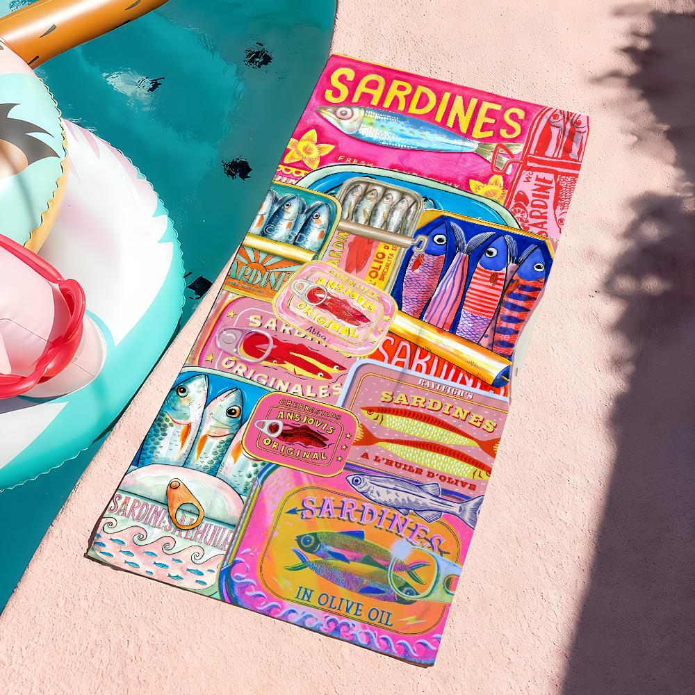 Colorful Sardine Lobster Fish Ocean Towel Quick Dry Soft Yoga Swimming Fitness Mountain Climbing Large Beach Towels