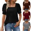 Womens Square Neck Puff Short Sleeve Blouse