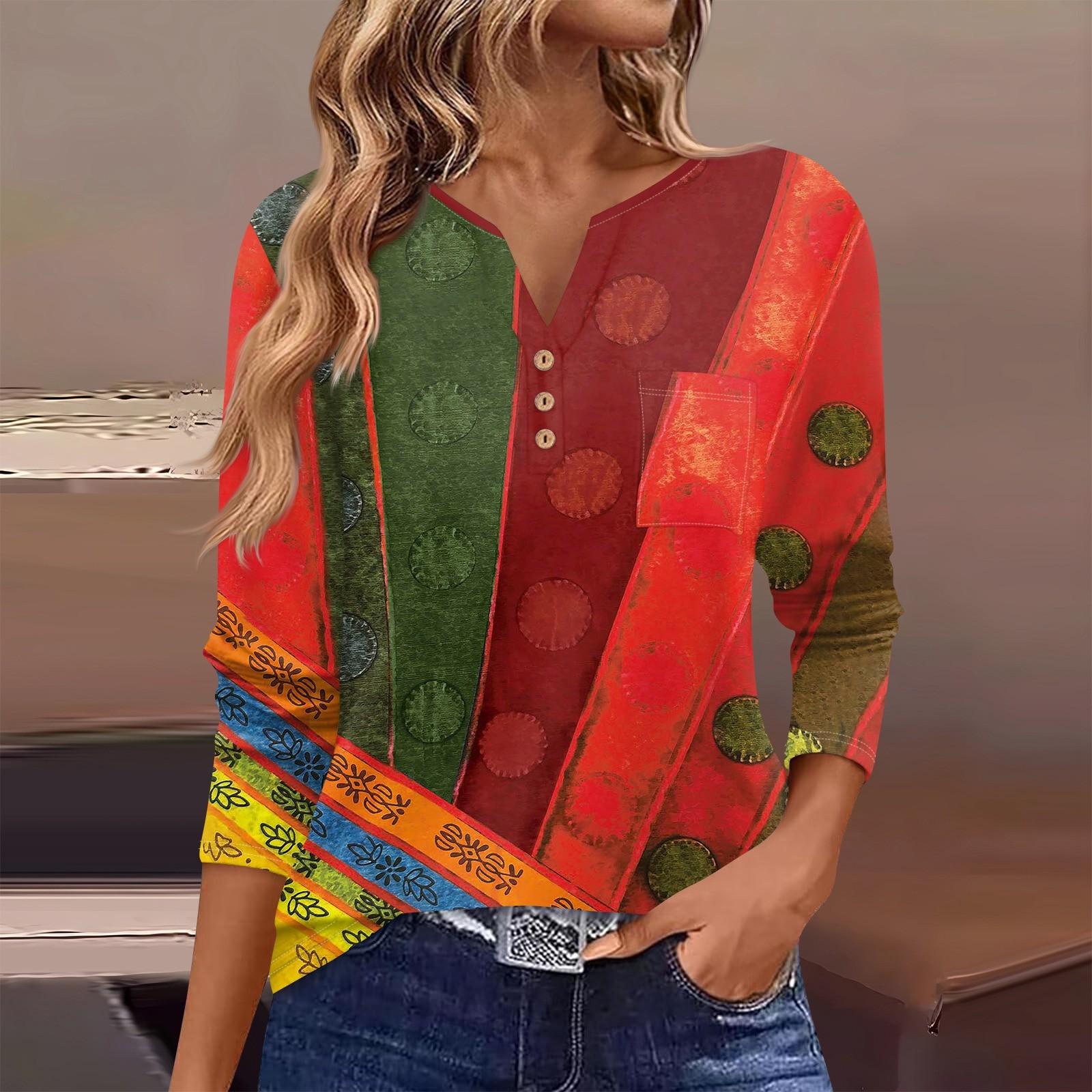 

Женская футболка с длинным рукавом на пуговицах, повседневная, выходного дня, модная, базовая, с V-образным вырезом, обычная, с карманом XXL красный