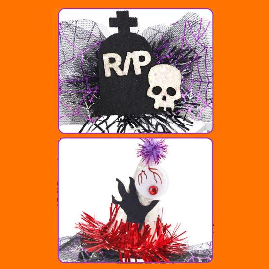 1 Pair Halloween Dog Barrettes Witch Hat Pet Hair Clip Felt Skull Gauze Cobweb Hair Accessories for Puppy Cats Festive Dress-up