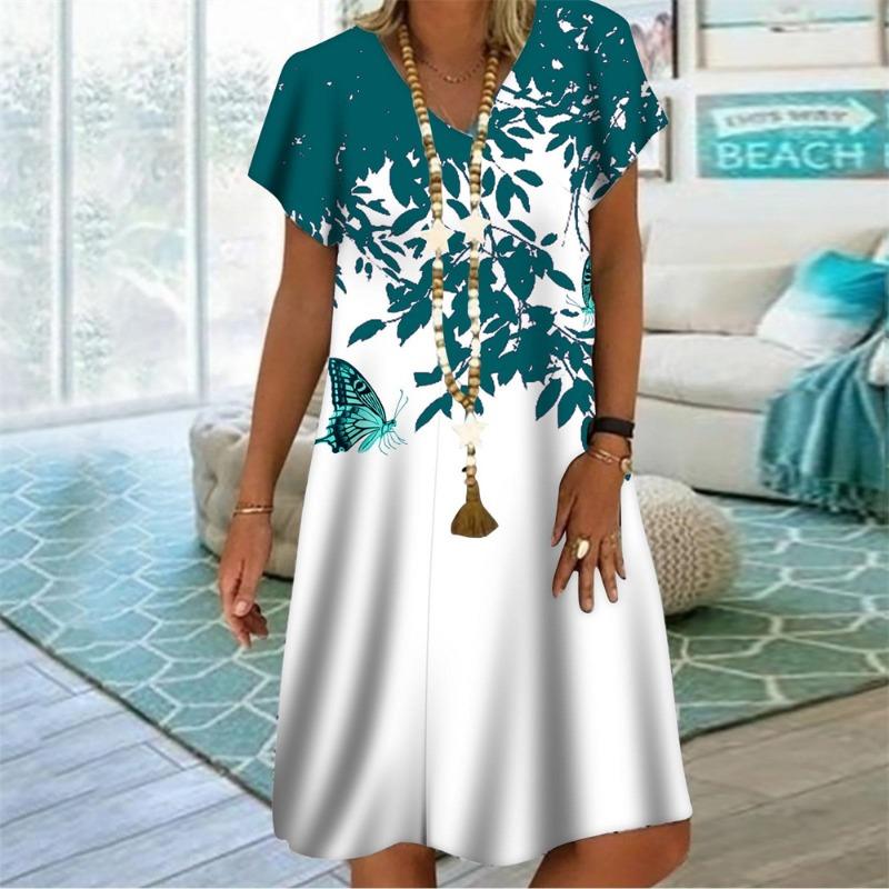 Rainbow Striped 3D Print Women Dress Elegant Sweet Casual V-Neck Short Sleeve A-Line Dress Summer Fashion Oversized Clothing
