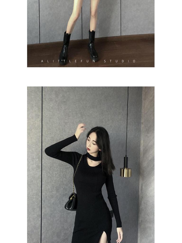 2022 Pure Desire Black Slim Hollow-Out Club Dress - Spring & Autumn Collection, Sexy Plus Size Bottom Skirt