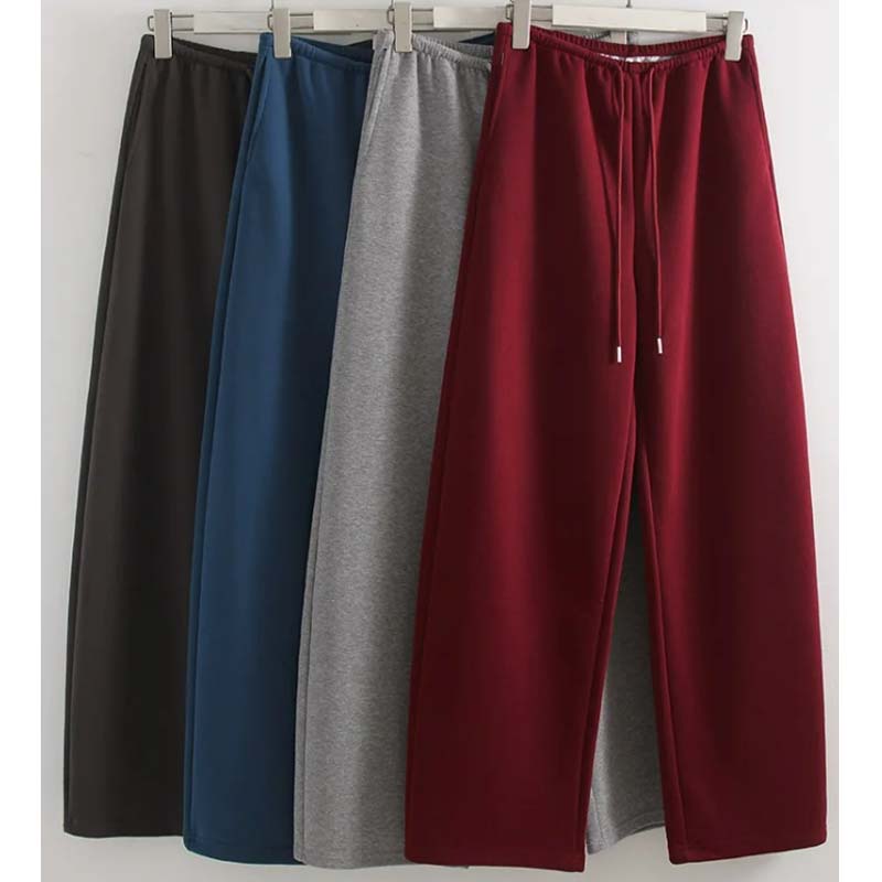 Autumn Burgundy Sweatpants Women Straight Leg Sport Pants Cotton Ladies Gray Basic Joggers Wide Leg Women's Pants And Trousers