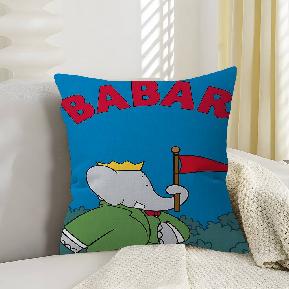 Funda de Almohada de Dibujos Animados Babar El Elefante para Dormitorio y Sala de Estar Cubierta Decorativa para Cojín de Sofá