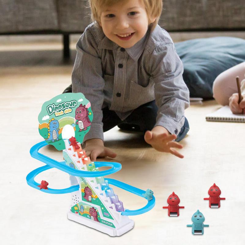 Electric Stair Climbing Toy, Dinosaur Track Sliding Toy Dino Slide Toy Dinosaur Escalator Toy Dino Musical Toy Gliding Track Toy with Music & Lights