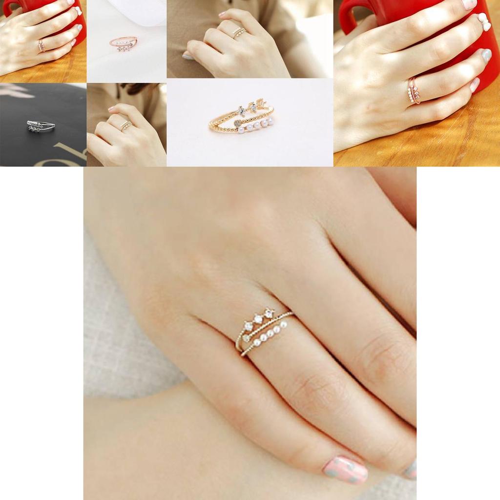 Stylish Korean Fashion Lightweight Adjustable Pearl And Zirconium Ring For Women