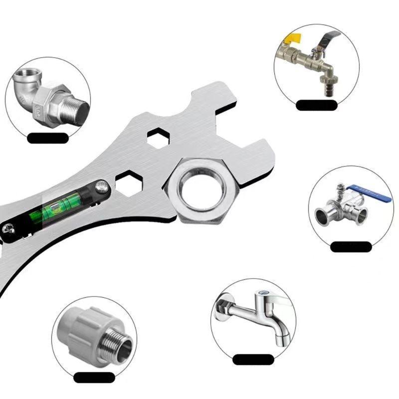 Multipurpose Bathroom Faucet Installation Wrench with Level Ruler for Precise Faucet Positioning and Hex Nut Adjustment