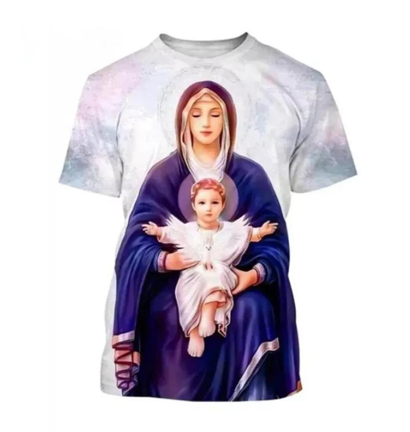 Mode Notre-Dame de Guadalupe Vierge Marie Imprimé T-shirts pour femmes Manches Courtes Col Rond Vêtements pour Hommes Confort Y2k Vêtements pour Femmes
