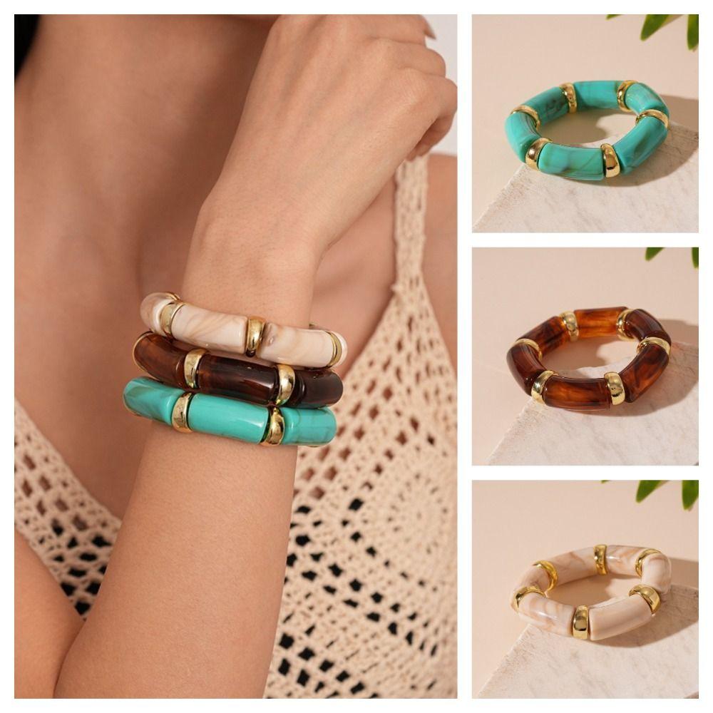 Stretchy Smudge Acrylic Bracelet Retro Vintage Maillard Hand Ring Bamboo Elastic Bangle  Party