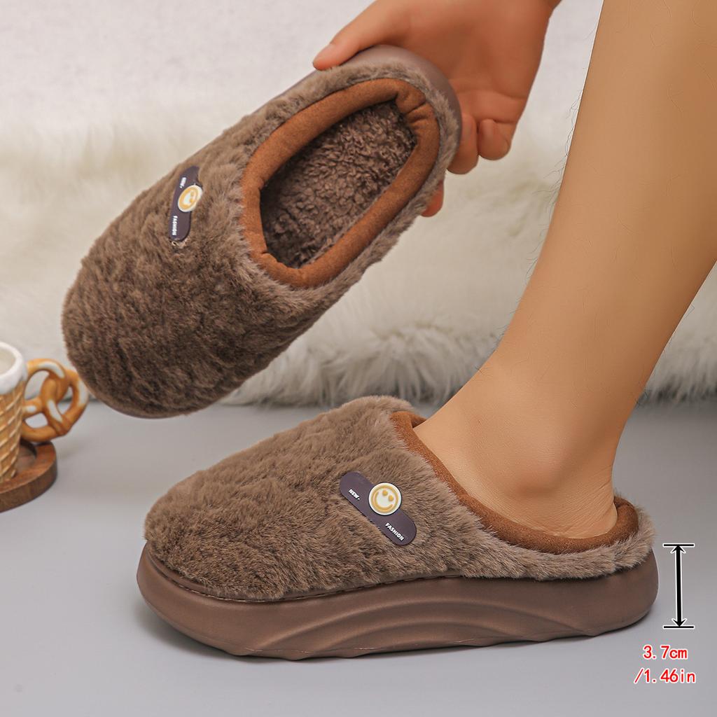 Thick Sole Plush Winter Slippers for Women Indoor House Chunky Platform Fluffy Slippers Woman Non Slip Warm Couples Cotton Shoes