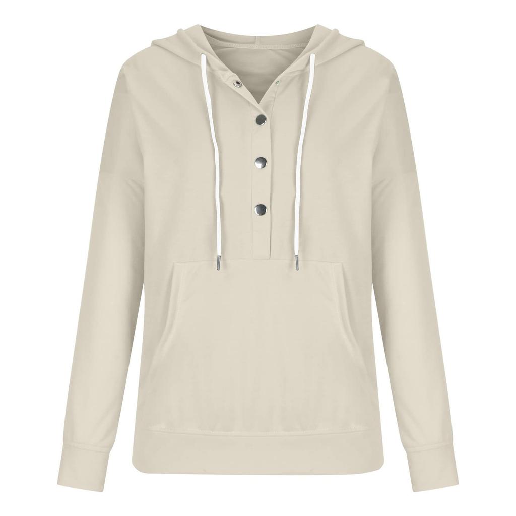 Damen Pullover Hoodies Tops Lässige Button-Down-Sweatshirts mit langen Ärmeln und Taschen