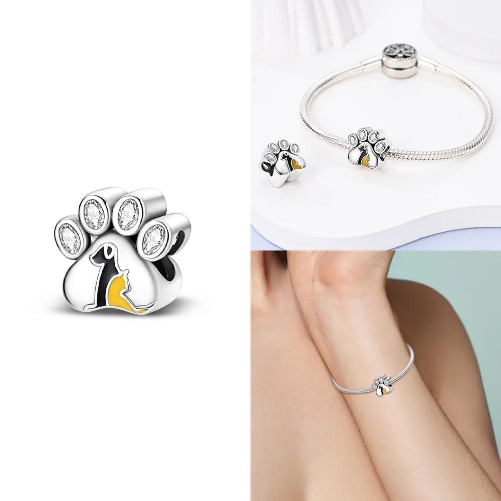 Heart Beads Cute Dog Cat Charms Copper Fit Original Pan Bracelet Diy Pet Paw Print Animal Beads For Bangle Making Fine Gift
