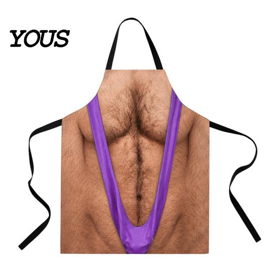Practical Prank Gifts for Dad Funny 3D Hairy Men's Body Apron, Novelty Muscle Print BBQ Personalized Cooking Gear Bib, Adjustable Polyester