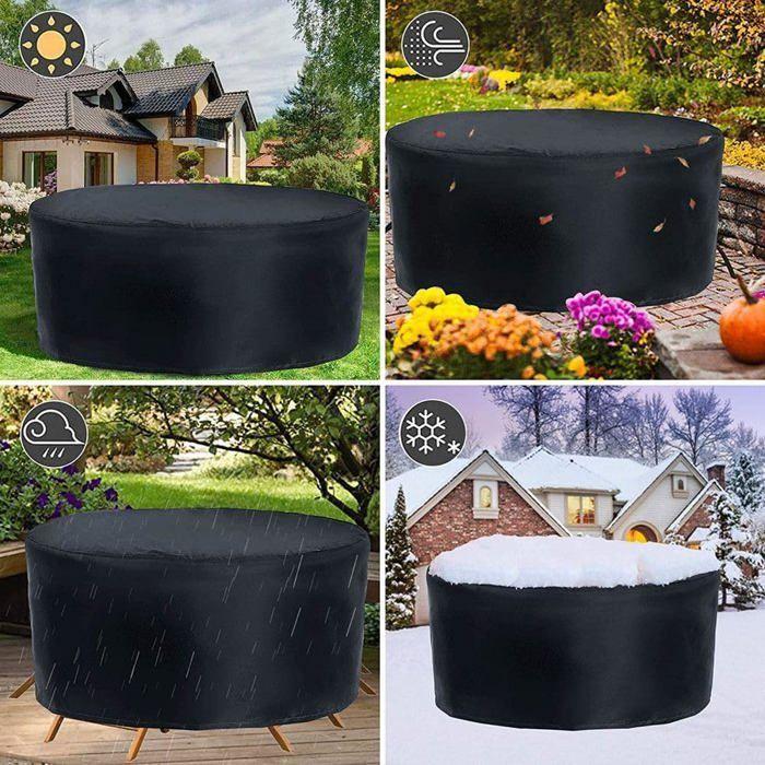 Housse ronde imperméable pour table de jardin 280 x 110 cm - tissu Oxford 210D, cordon de serrage, noire