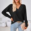 Women's Casual Fashion Colour V-Neck T-Shirt Button Decoration Loose Top