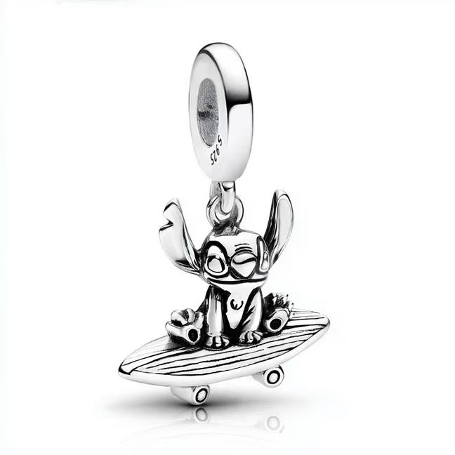 Fashionable 925 Silver Mickey Minnie Stitch Dangle Charms Bracelet Enamel Cartoon DIY Jewelry Gift