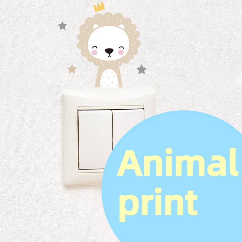 6pcs, Cute Cartoon Smiley Face Small Animal Switch Sticker Self-adhesive Wall Sticker Room Switch Decoration Sticker