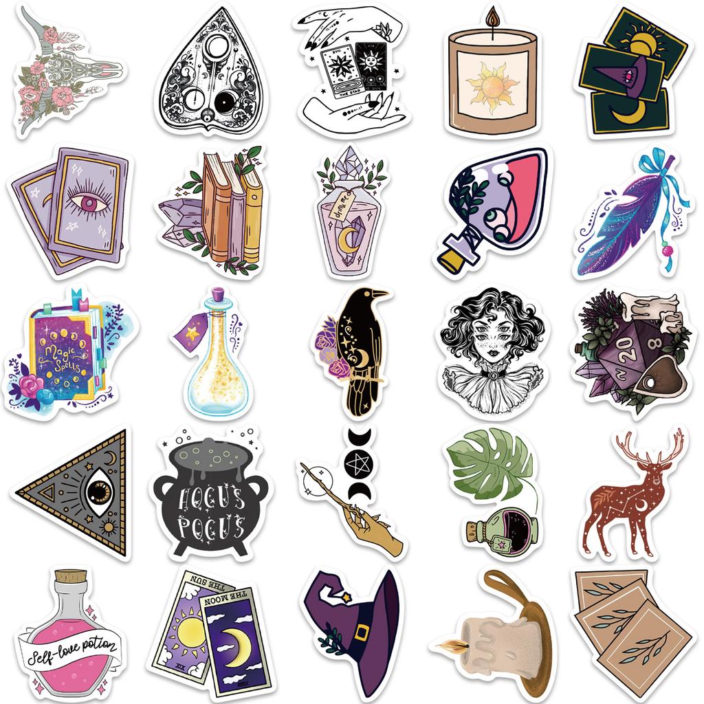 50 Cartoon Witch Doodle Stickers Decorate Suitcase Pen Guitar Notebook Waterproof Explosive