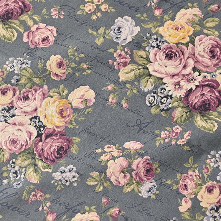 Retro Rose Printed Cotton Linen Fabric for DIY Patchwork
