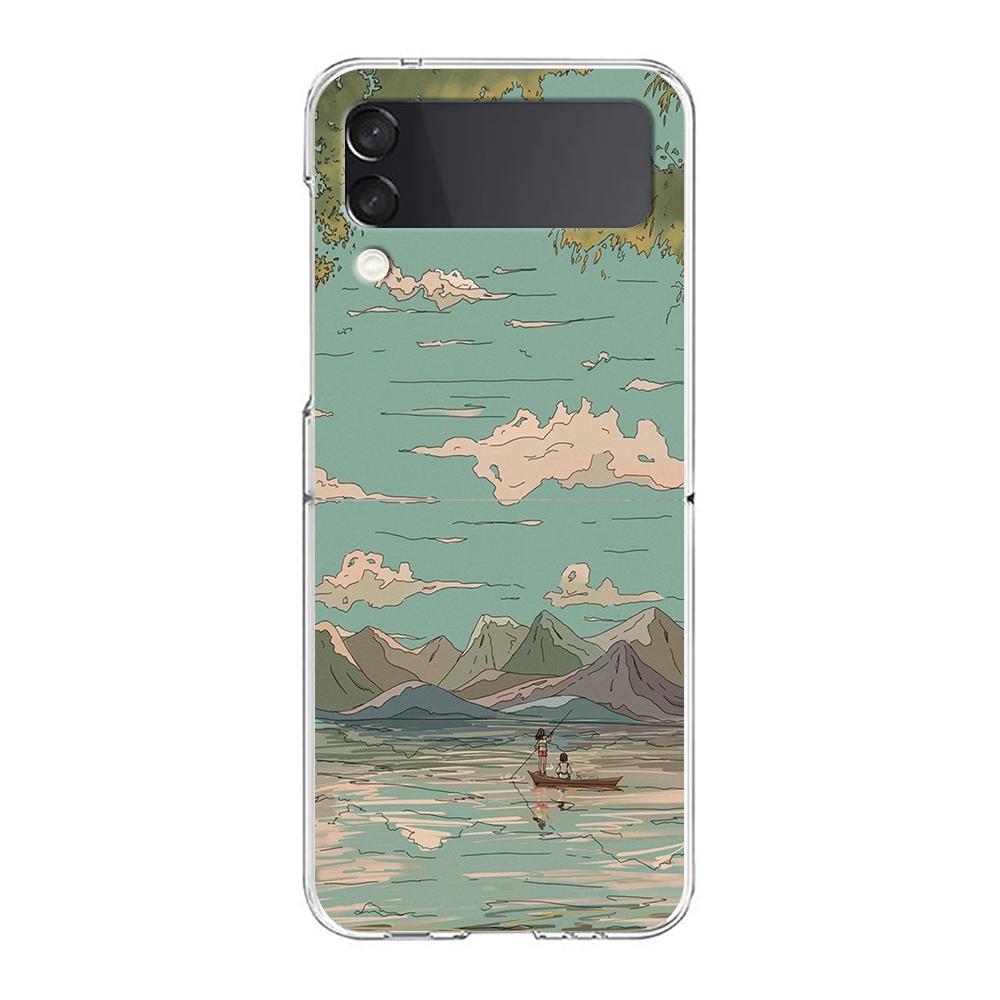 

INS Korean Sunset Scenery Case For Samsung Galaxy Z Flip 3 4 5G Hard HD Folding PC Phone Cases For Samsung Z Flip3 Clear Cover Galaxy Z Flip 4
