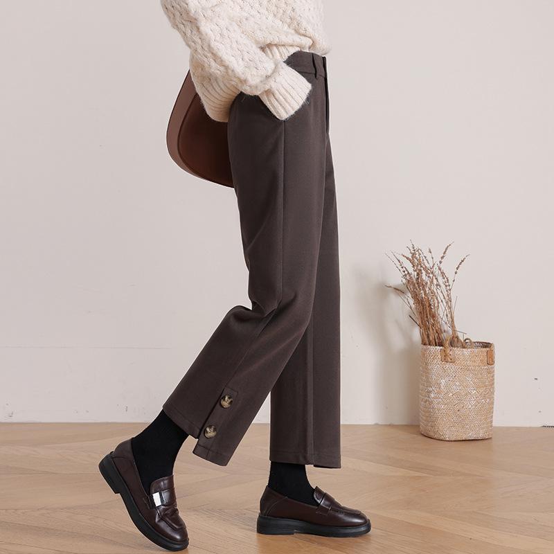 Woolen Wide-leg Pants Women's Spring and Autumn Semi-elastic Waist Pants Straight-leg Suit Pants Outer Pants
