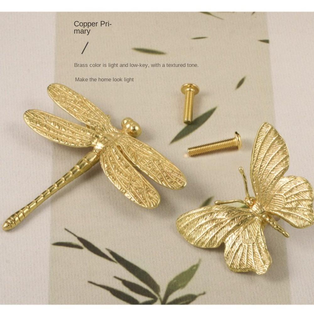 Retro Cabinet Door Knobs Vintage Wardrobe Drawer Pulls Butterfly/Dragonfly Brass Handle  Furniture