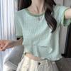 Basic Contrasting Colors Spliced Pullovers Women's Clothing Casual Short Sleeve Summer New Fashionable Folds Round Neck T-shirts