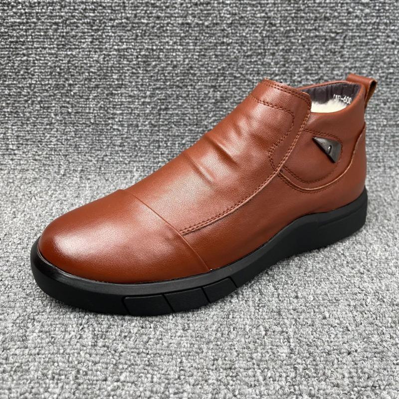 Winter leather cowhide men's cotton shoes wool velvet warm men's shoes men's boots treatment