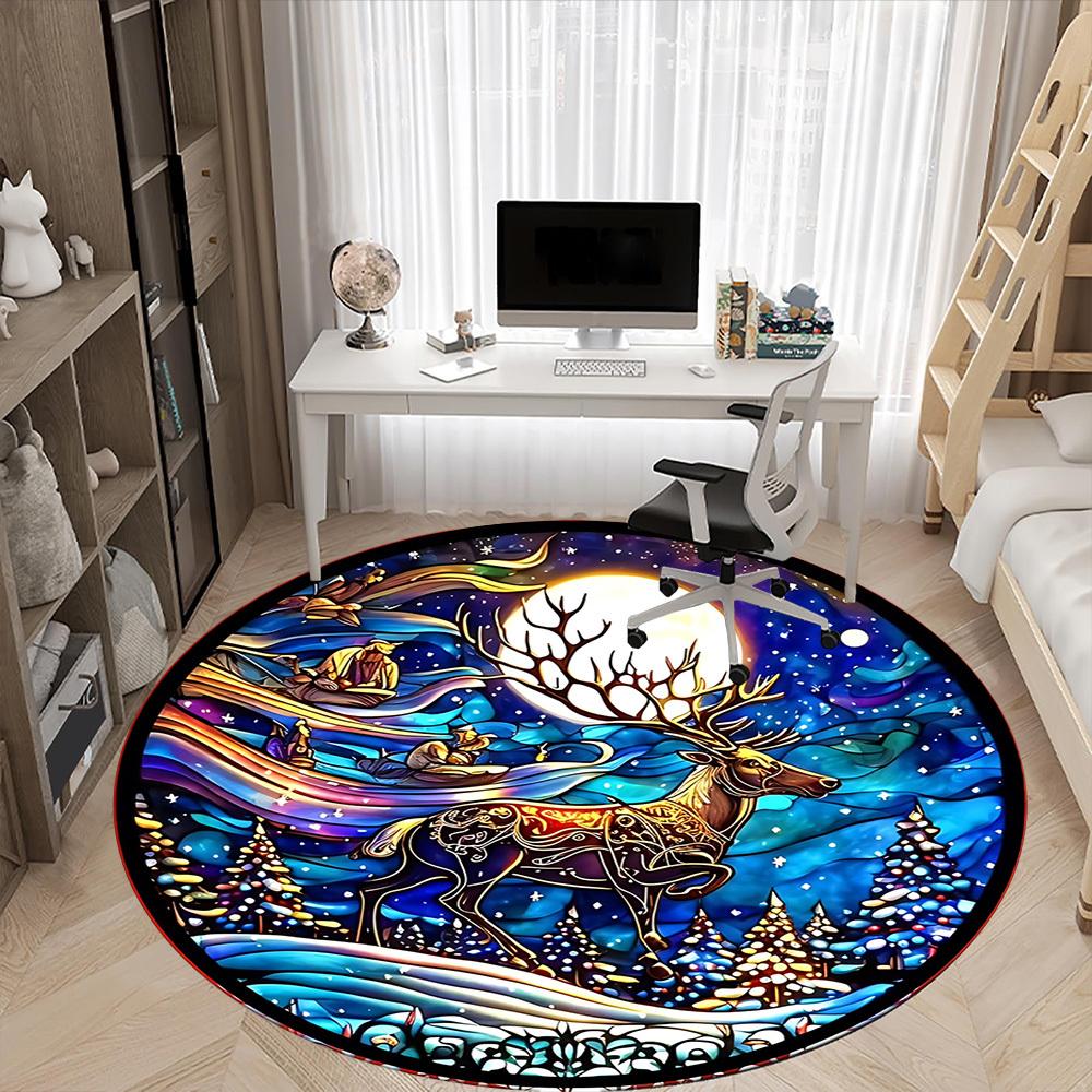 1pc Winter Wonderland Chair Carpet for Office, Round Polyester Mat, Indoor Decor for Office, Easycare Fabric, Washable Non-slip Area Carpet