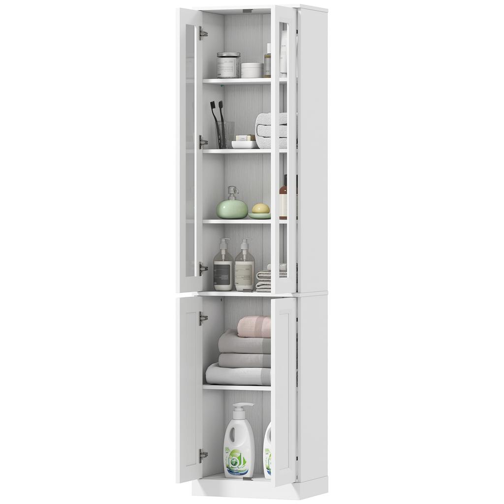 Tall Bathroom Storage Cabinet, 6-Tier Slim Bathroom Cabinet with Adjustable Shelf, 4 Soft-Close Doors, White